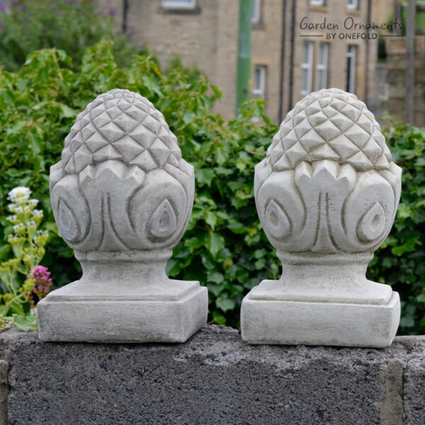 Acorn Pillar Caps Pair Hand Cast Stone