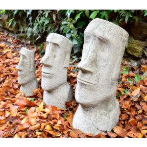 Moai Head Cast Stone Garden Ornament - set of 3