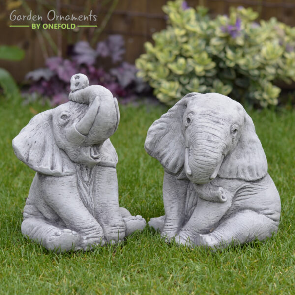 Elephants Pair Hand Cast Stone Garden Ornament