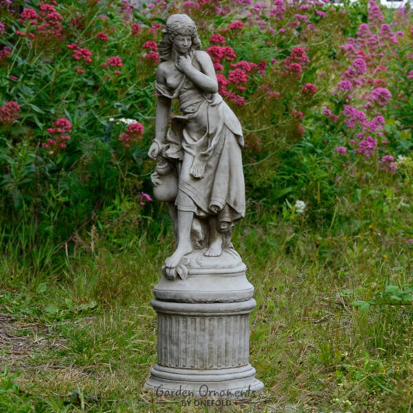 Slave Girl Stone Garden Statue on Column