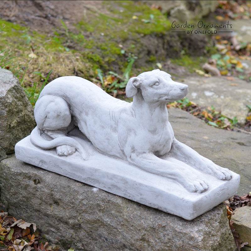 Greyhound On Plinth Garden Ornament, Stone Dog Garden Ornaments Uk