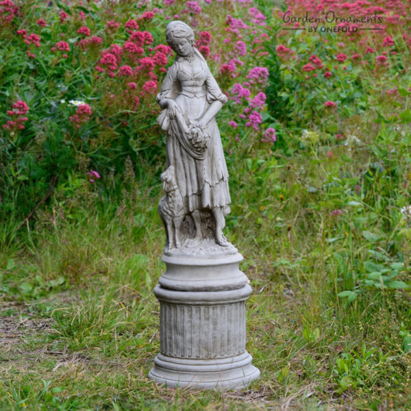 Shepherdess Stone Garden Statue on Column