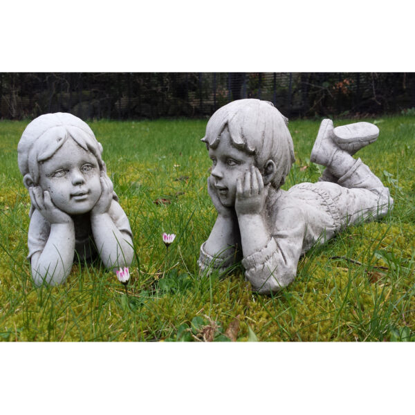 Garden Statue Lying Boy and Girl - pair