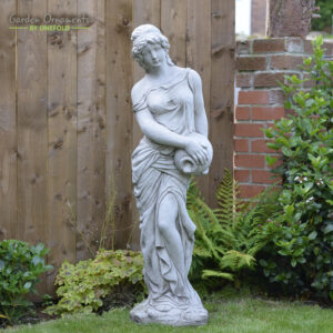 SHEPHERDESS GARDEN STATUE ON COLUMN Hand Cast Stone Garden Ornament ⧫onefold-uk 